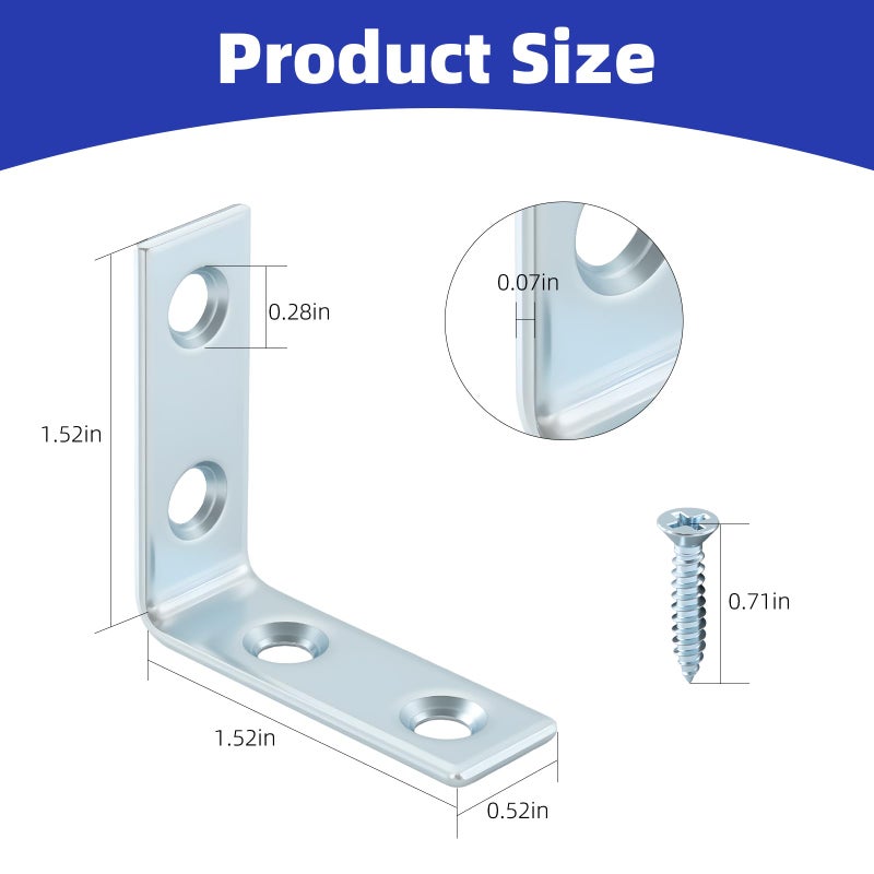 Home Master Hardware 40 Pack L Bracket Corner Braces, Small Metal L Brackets for Wood, 1.5 inch Steel Joist Right Angle Brackets for Wood Shelves Chair Drawer Cabinet with Screws, Zinc Plated HOME MASTER HARDWARE - Image 2